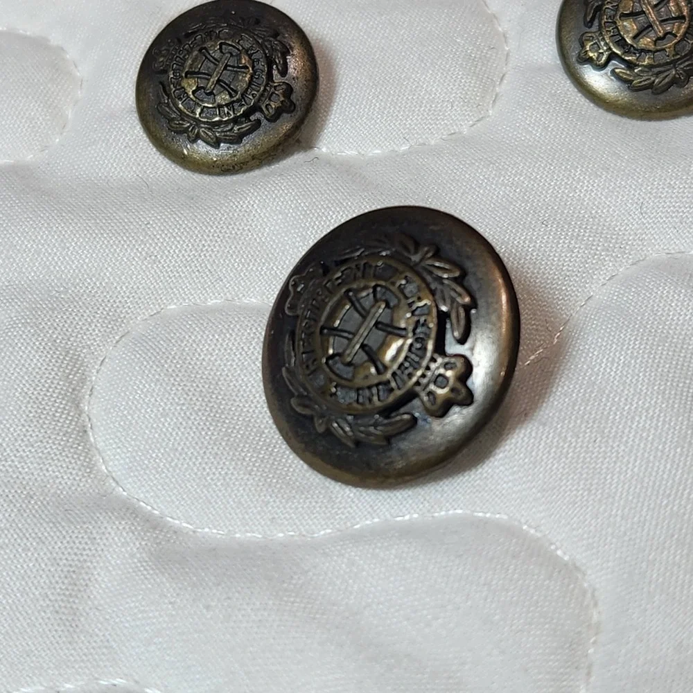 8 Real BRONZE Vtg Regiment Blazer Buttons Set CROWN LAUREL CREST Uniform Shank